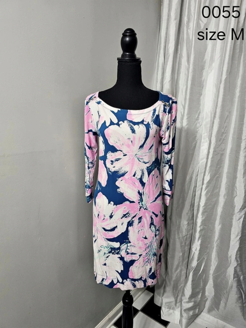 Lilly Pulitzer Lena Dress Abstract Floral Mini Dress Blue & Pink Size Medium